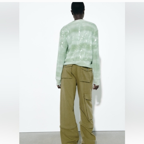 ZARA SEQUINNED TULLE BOMBER JACKET GREENS sz S - Picture 5 of 7